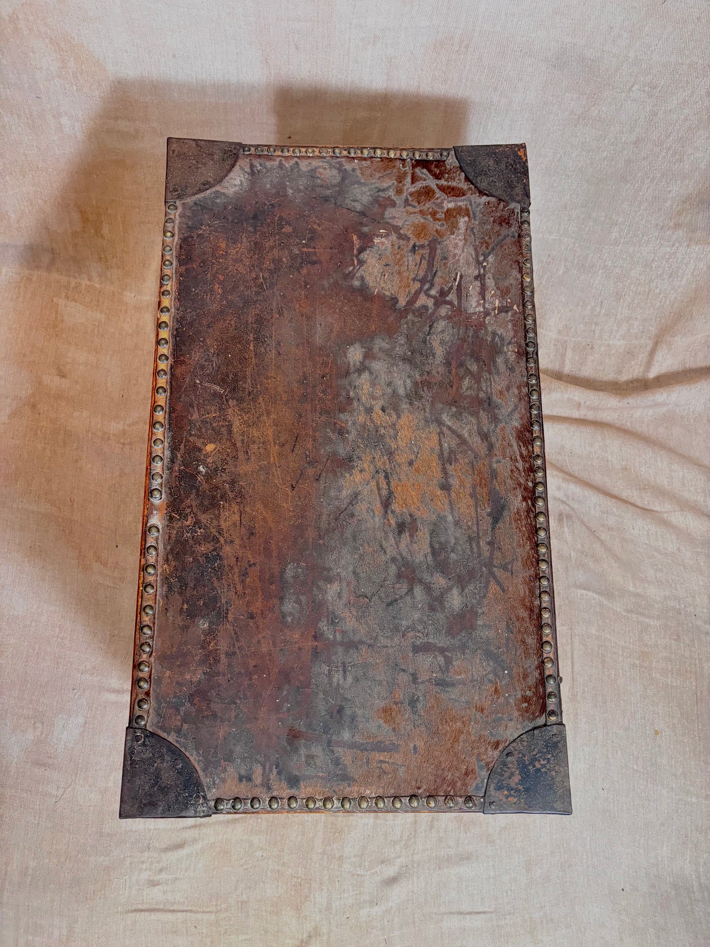 Hide Covered Travel Trunk, Flat Top Chest