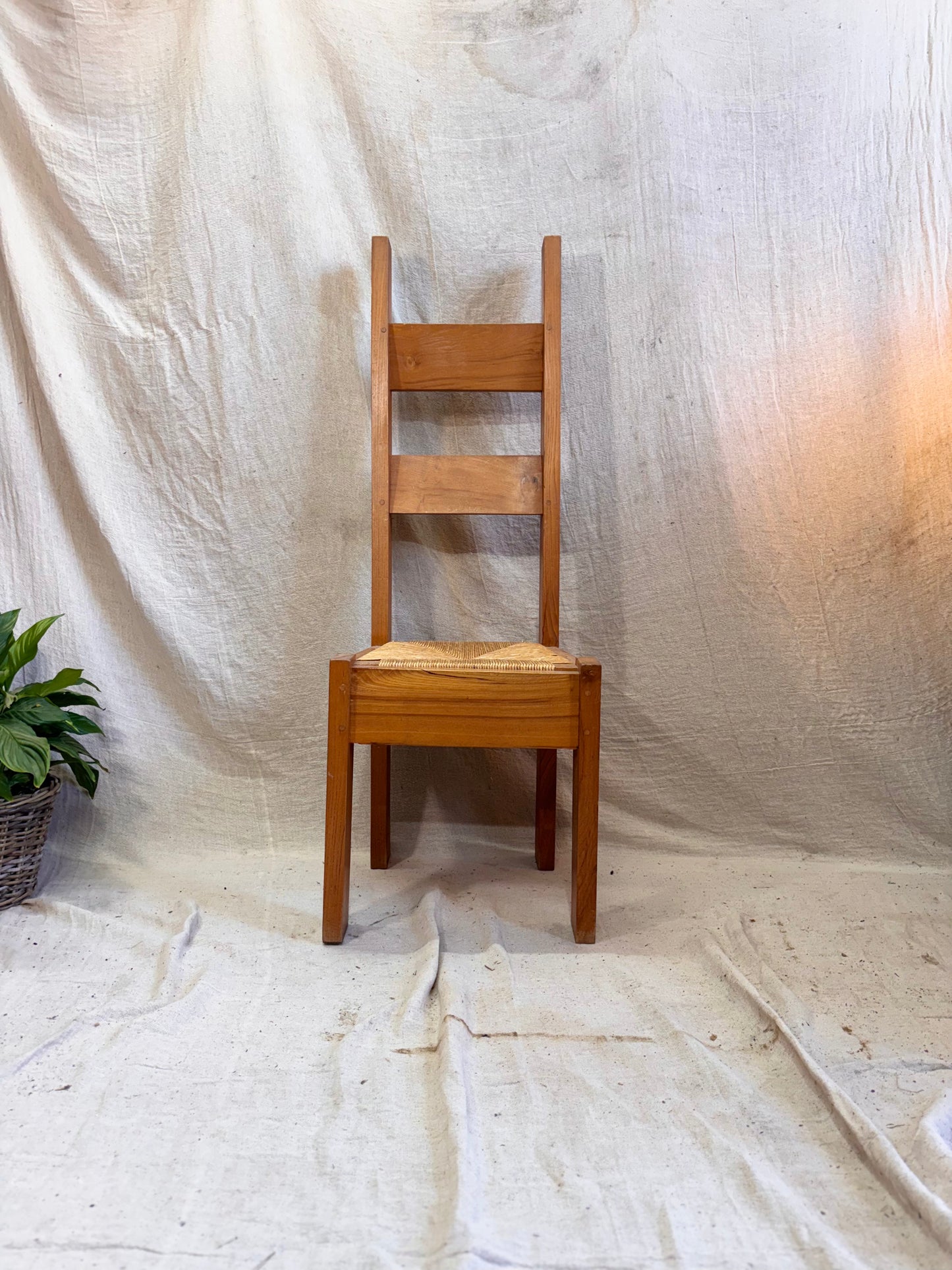Set of 4 Folk Style Chairs with Rush Seat.