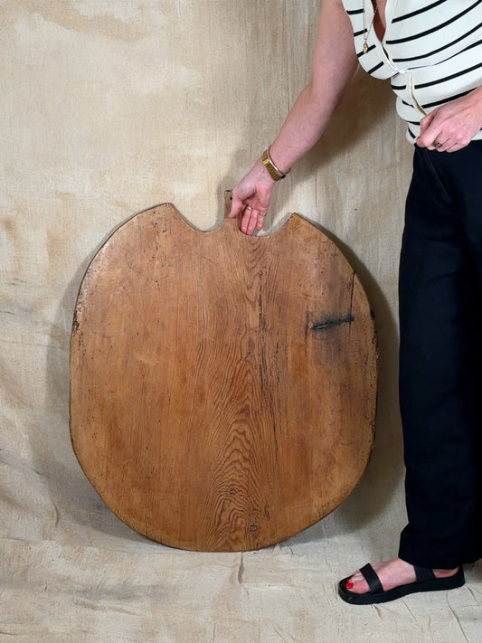 Large Antique Oval Wooden Serving Board With Cut Out Handle