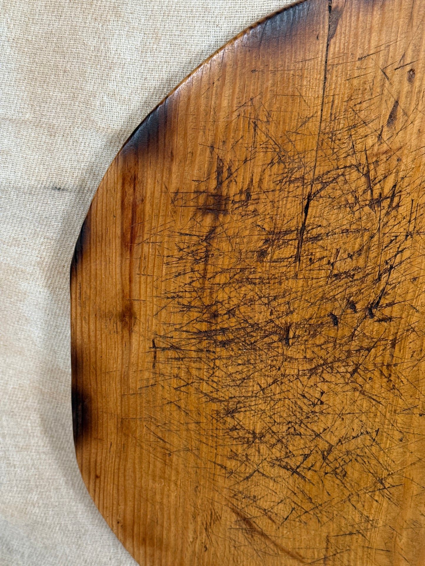 Antique Round Wooden Bread Board With Rustic Aged Patina