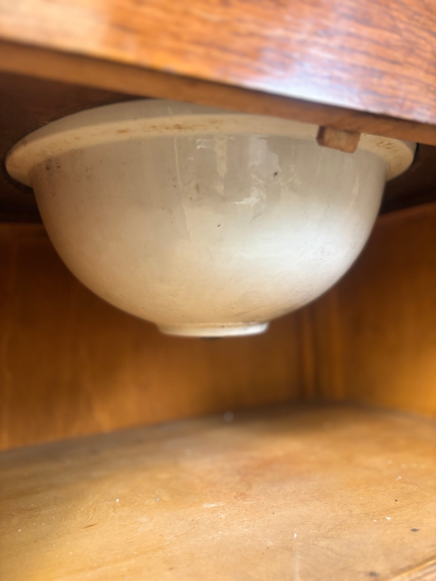 Antique Oak Lidded Washstand with Ceramic Sink and Mirror