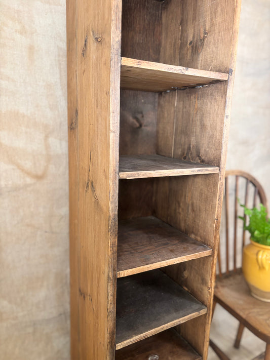Rustic Pine Bookshelf with Seven Shelves