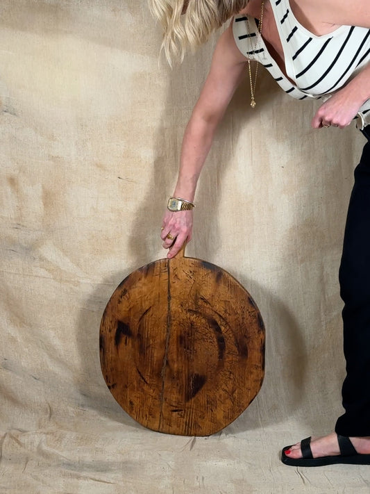 Antique Round Wooden Bread Board With Rustic Aged Patina