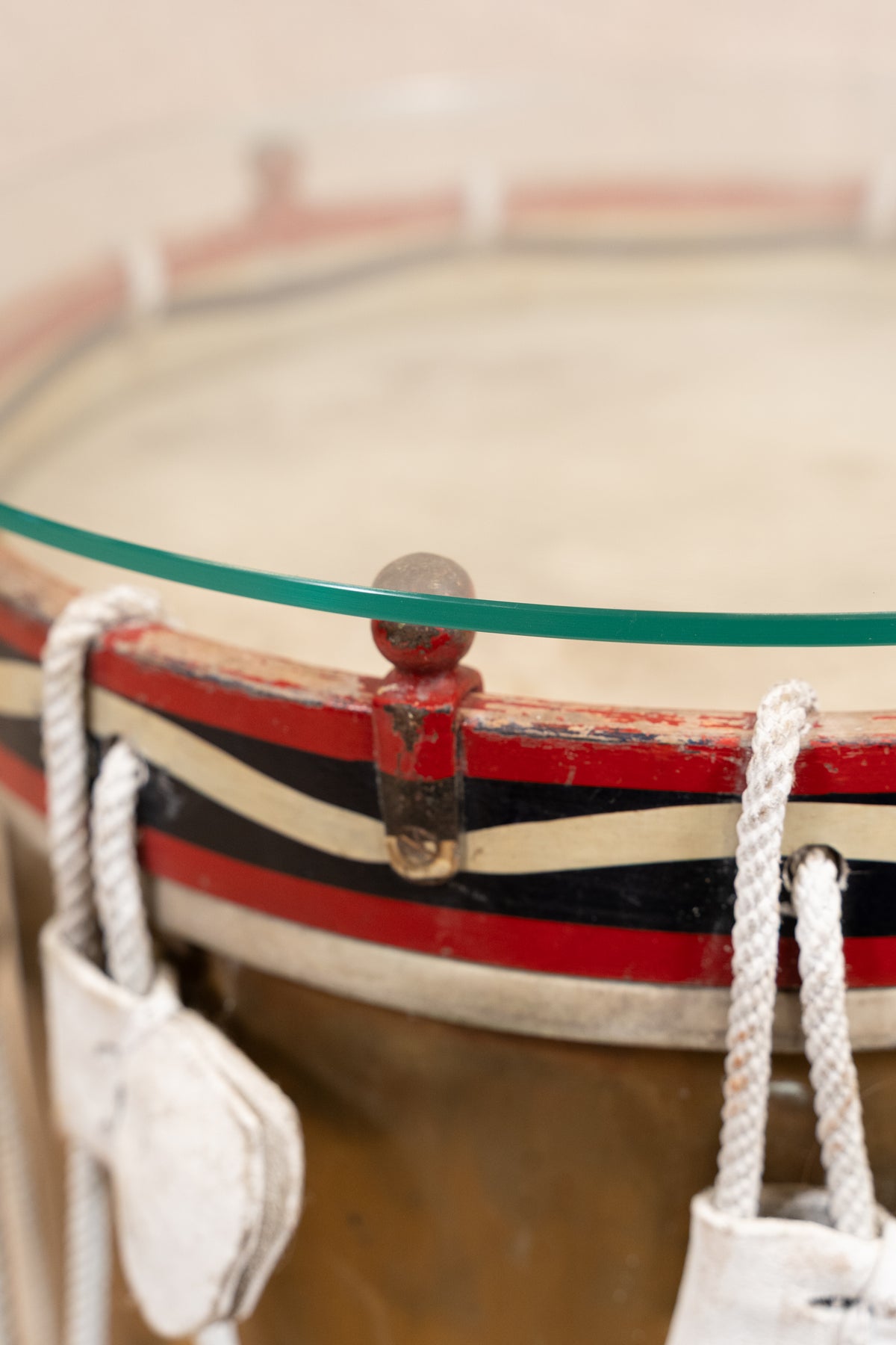 Antique military rope-tension side drum table