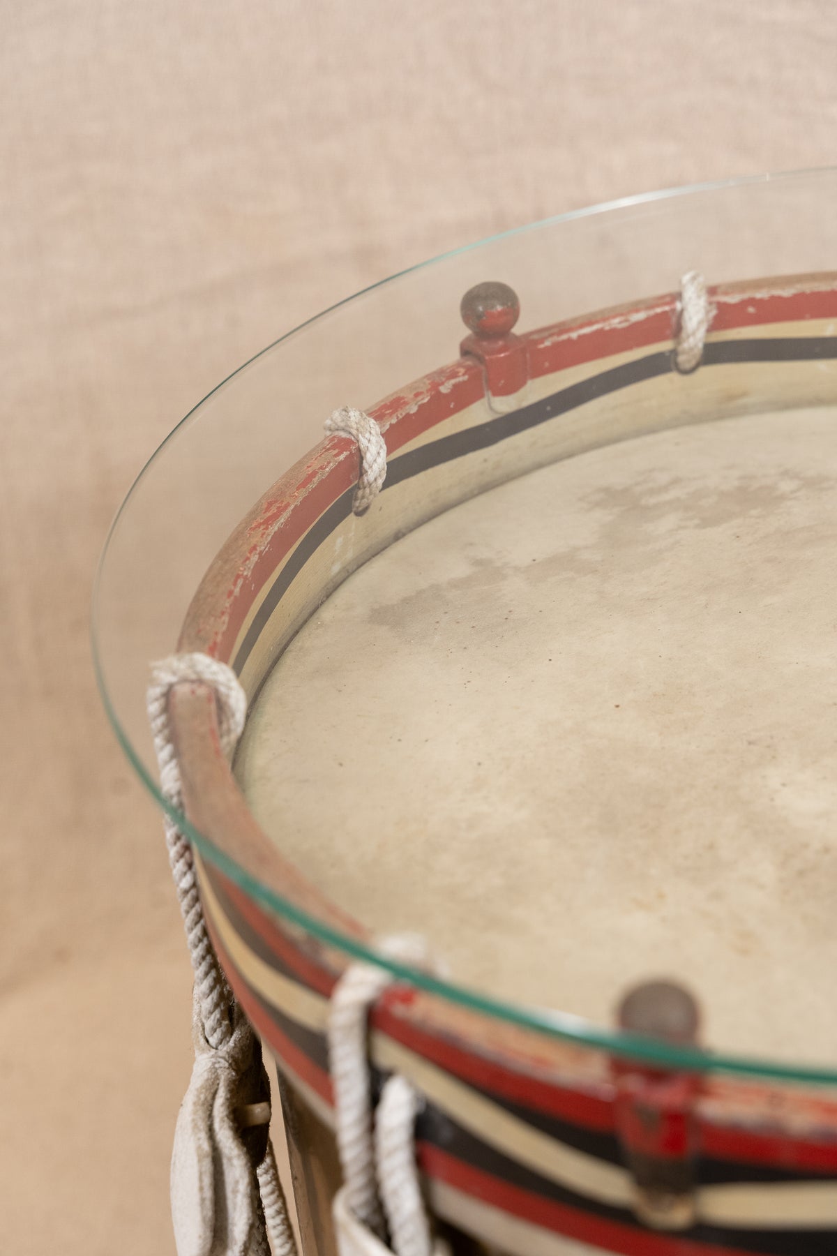 Antique military rope-tension side drum table