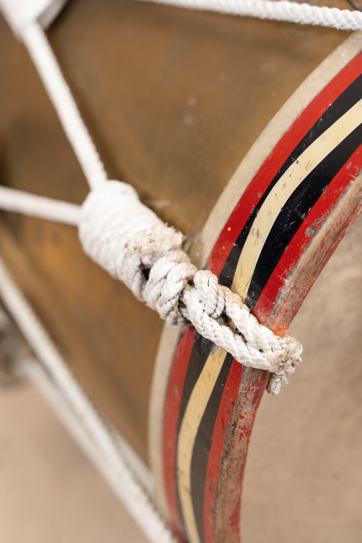 Antique military rope-tension side drum table
