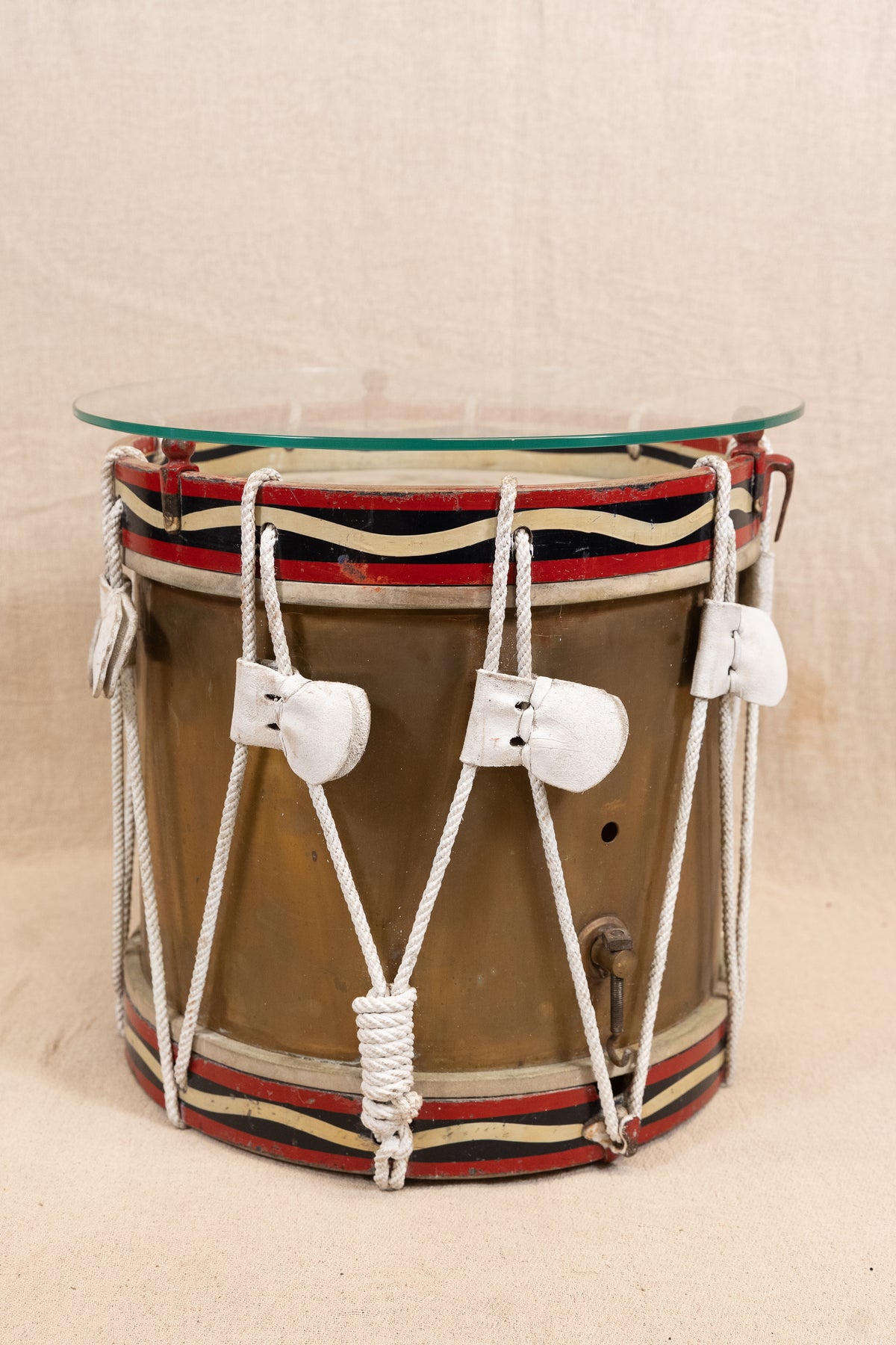 Antique military rope-tension side drum table