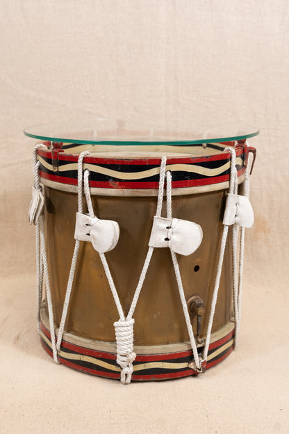 Antique military rope-tension side drum table