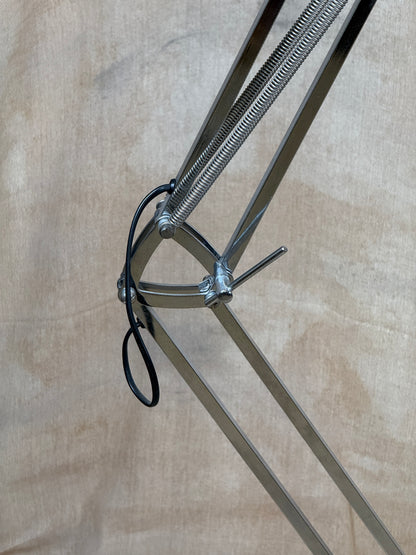 Large chrome industrial Anglepoise style floor lamp with an adjustable arm, polished finish and heavy base