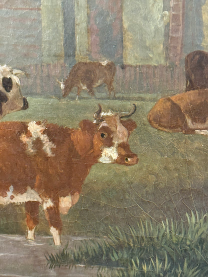 Attributed to Leendert De Koningh Cattle Watering Oil on Canvas