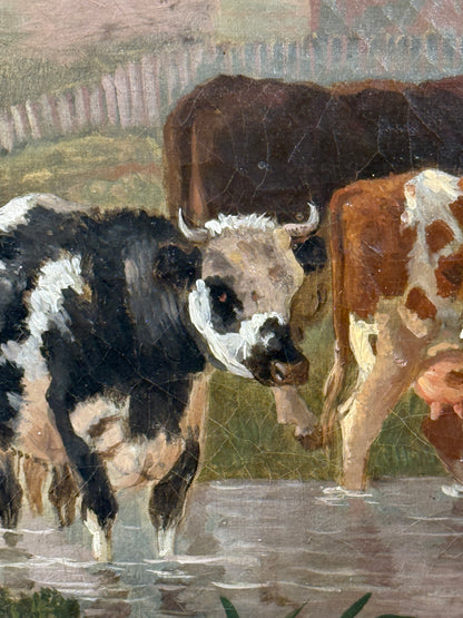 Attributed to Leendert De Koningh Cattle Watering Oil on Canvas