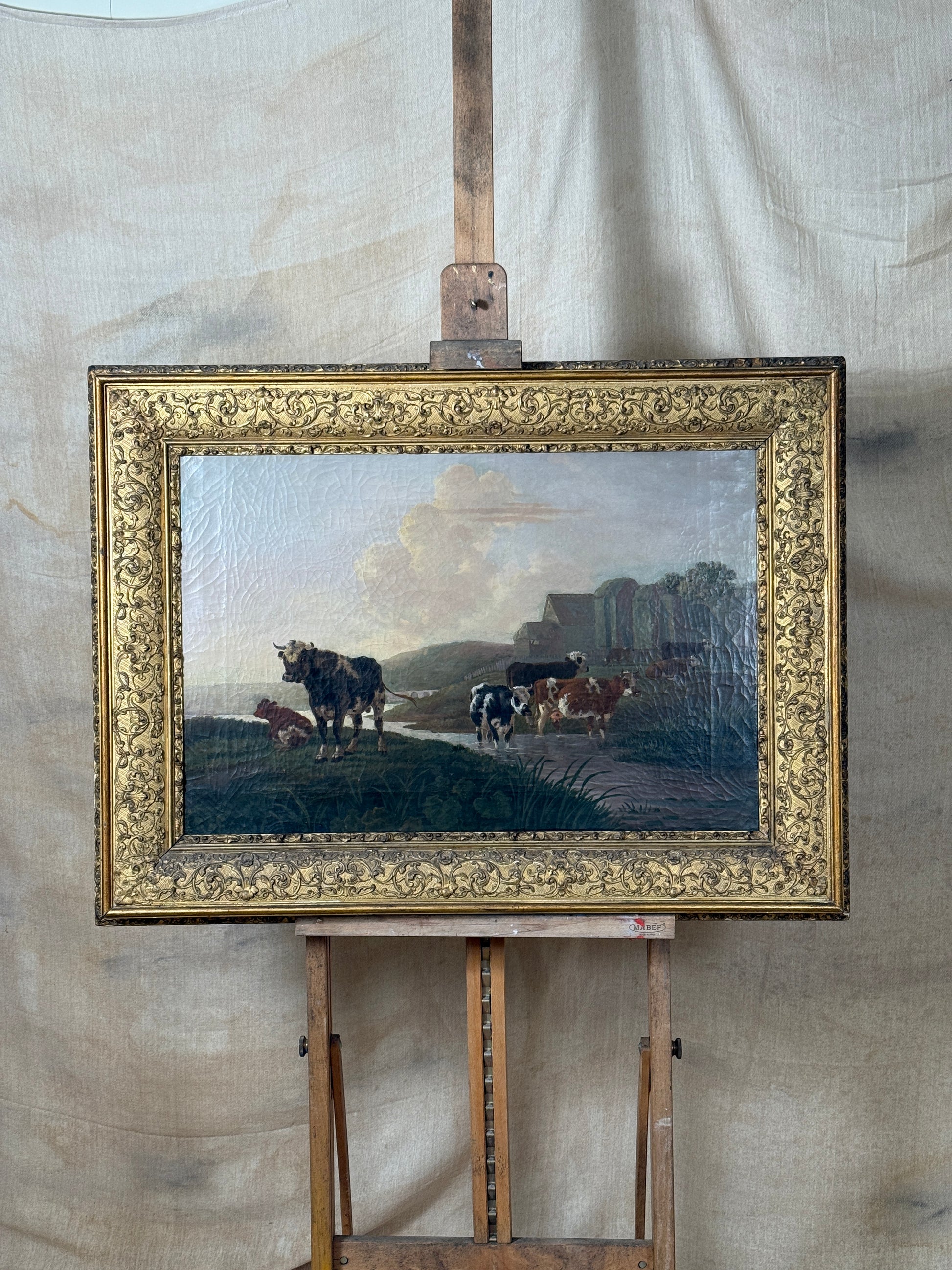 Attributed to Leendert De Koningh Cattle Watering Oil on Canvas