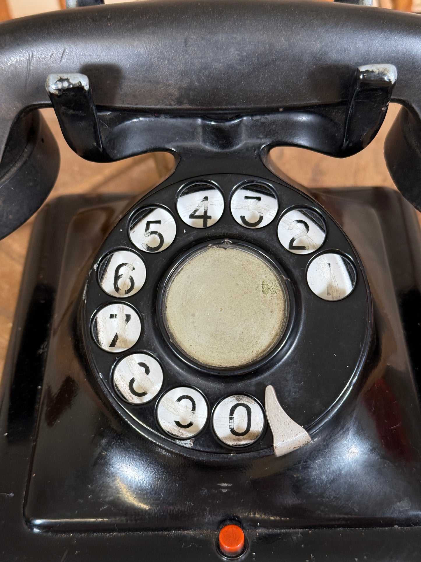 Close-up of an old-fashioned rotary phone dial