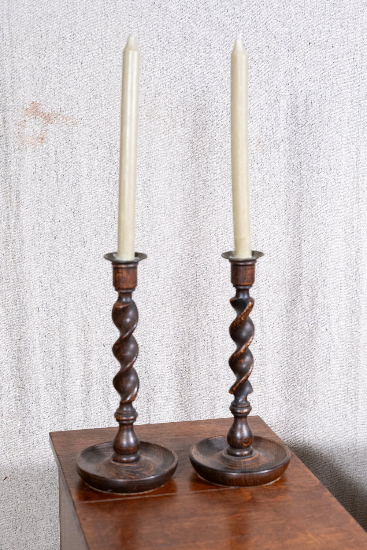 Oak Barley Twist Candlesticks