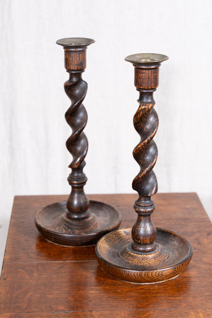Oak Barley Twist Candlesticks