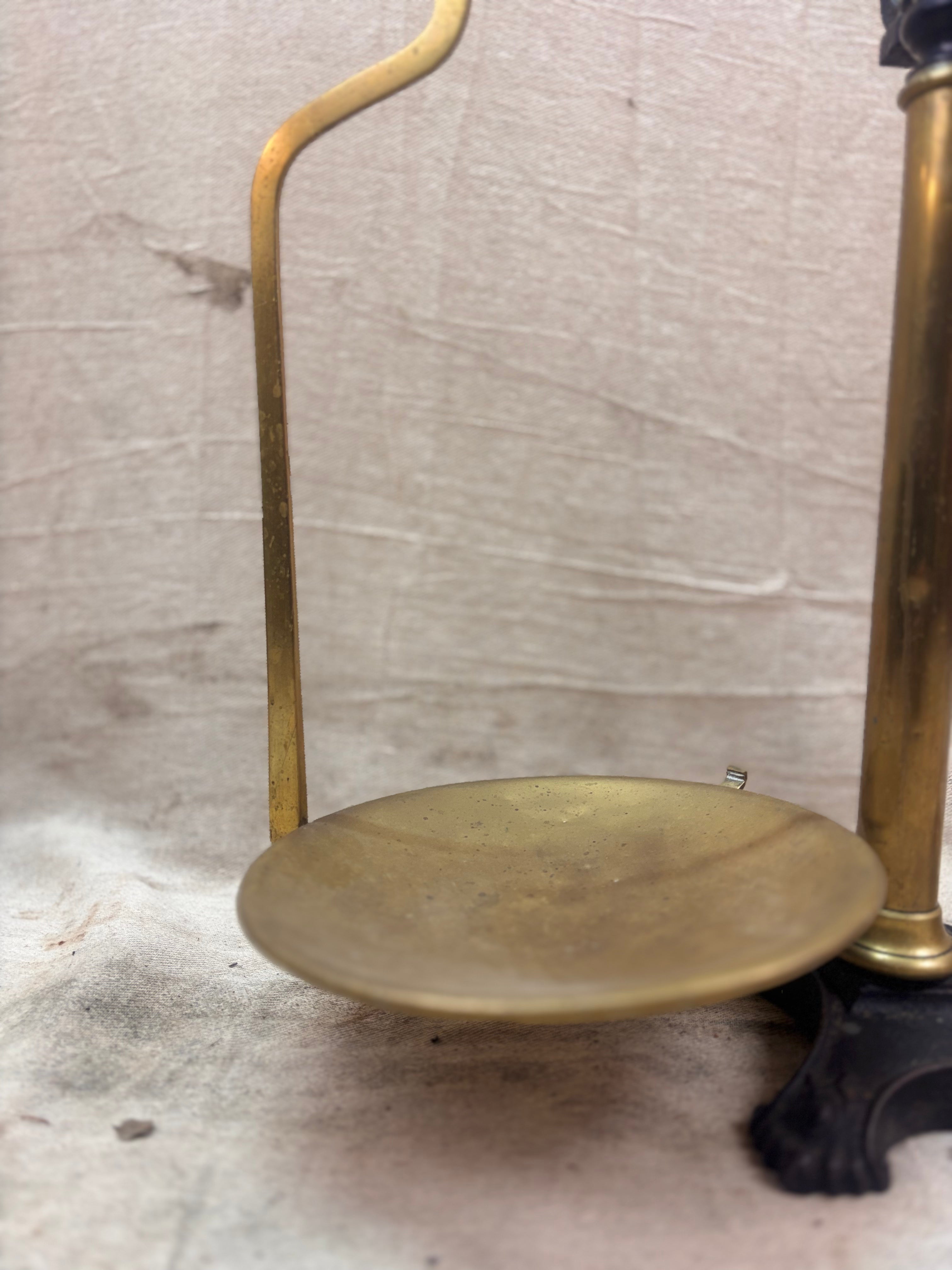 19th century W & T Avery Patent Agate Balance beam scale in brass and cast iron, photographed against a cream backdrop.