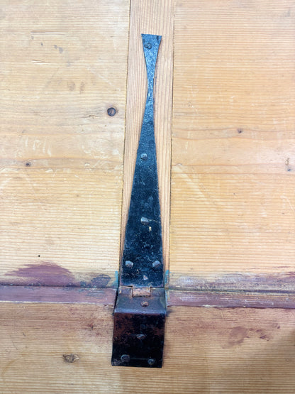 Metal hinge on a wooden trunk