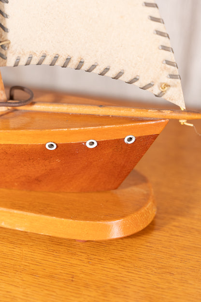Vintage Wooden Sailboat Table Lamp, Mid-Century Nautical Design