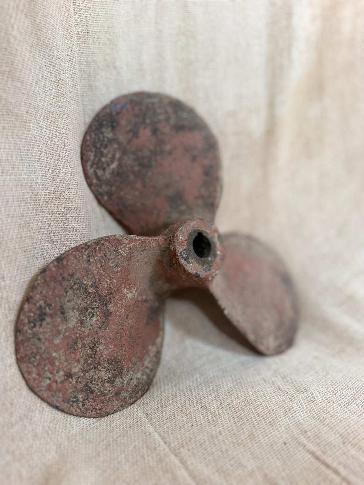 Rust-colored propeller on a light fabric background