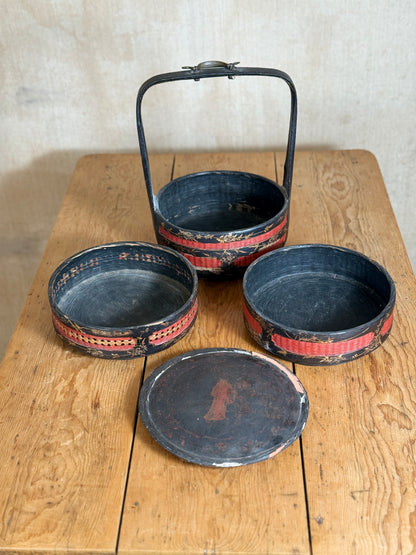 Wedding Basket, Late 19th Century Chinese Lacquered Three-Tier Basket