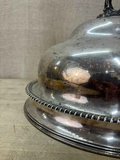 Silver dome-shaped object on a wooden surface with a neutral background