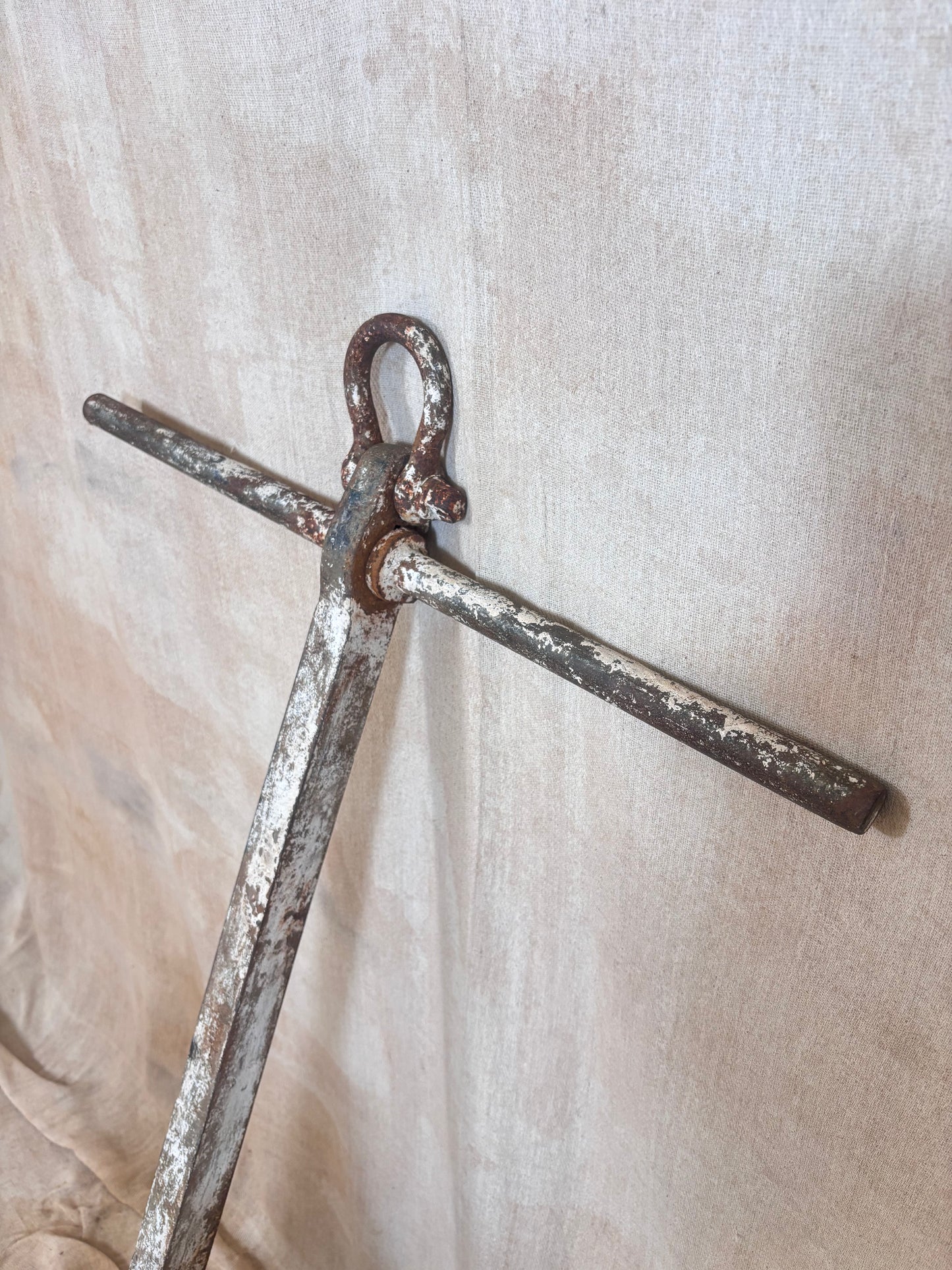 Vintage Danforth style ship anchor with folding flukes, original worn paint and surface rust. A nautical display piece for coastal interiors or garden settings.