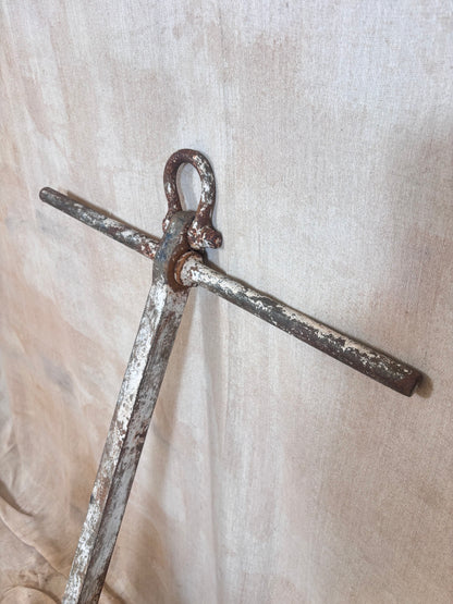 Vintage Danforth style ship anchor with folding flukes, original worn paint and surface rust. A nautical display piece for coastal interiors or garden settings.