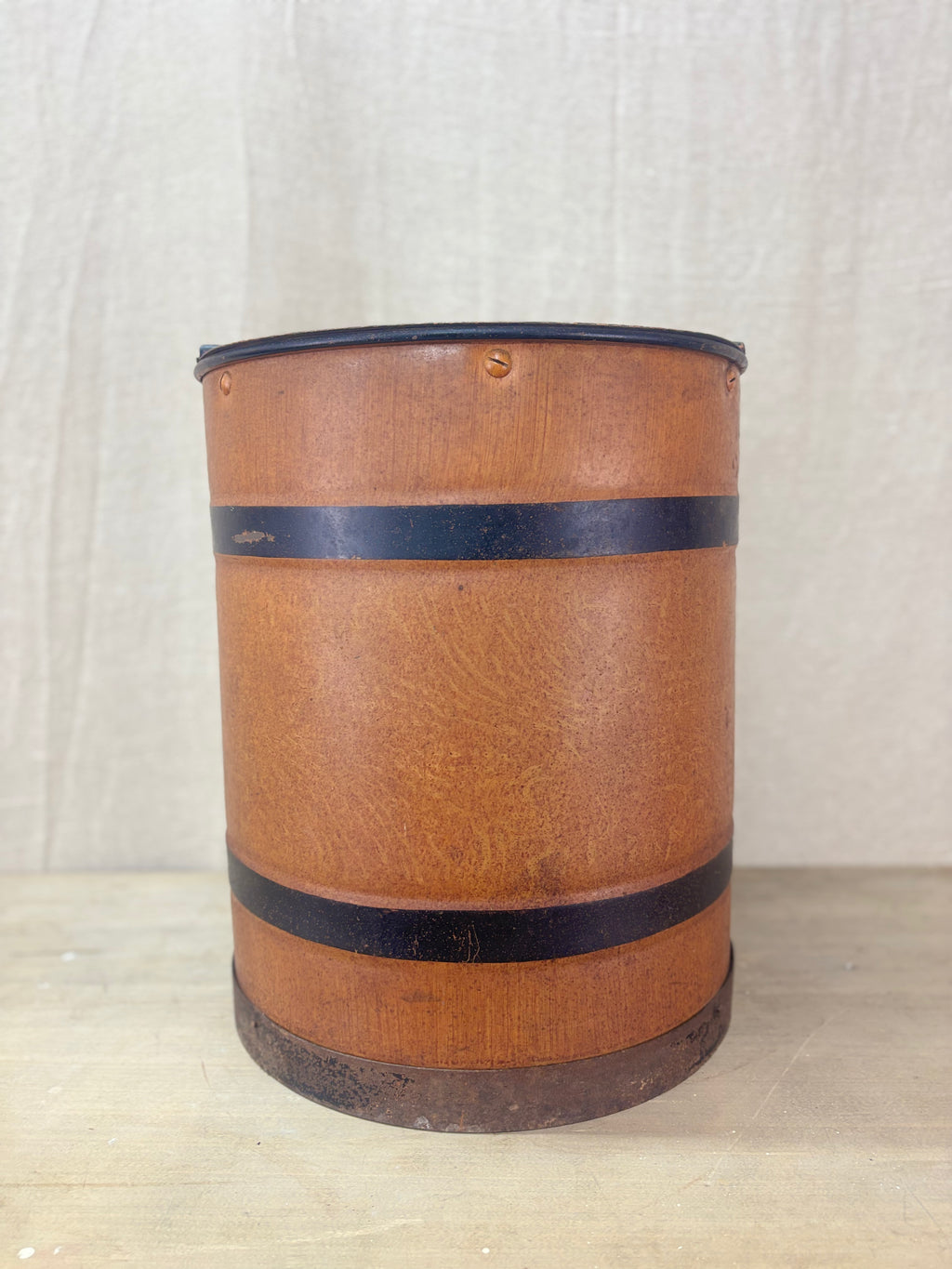 An antique Tin Flour Bin on a plain background. 