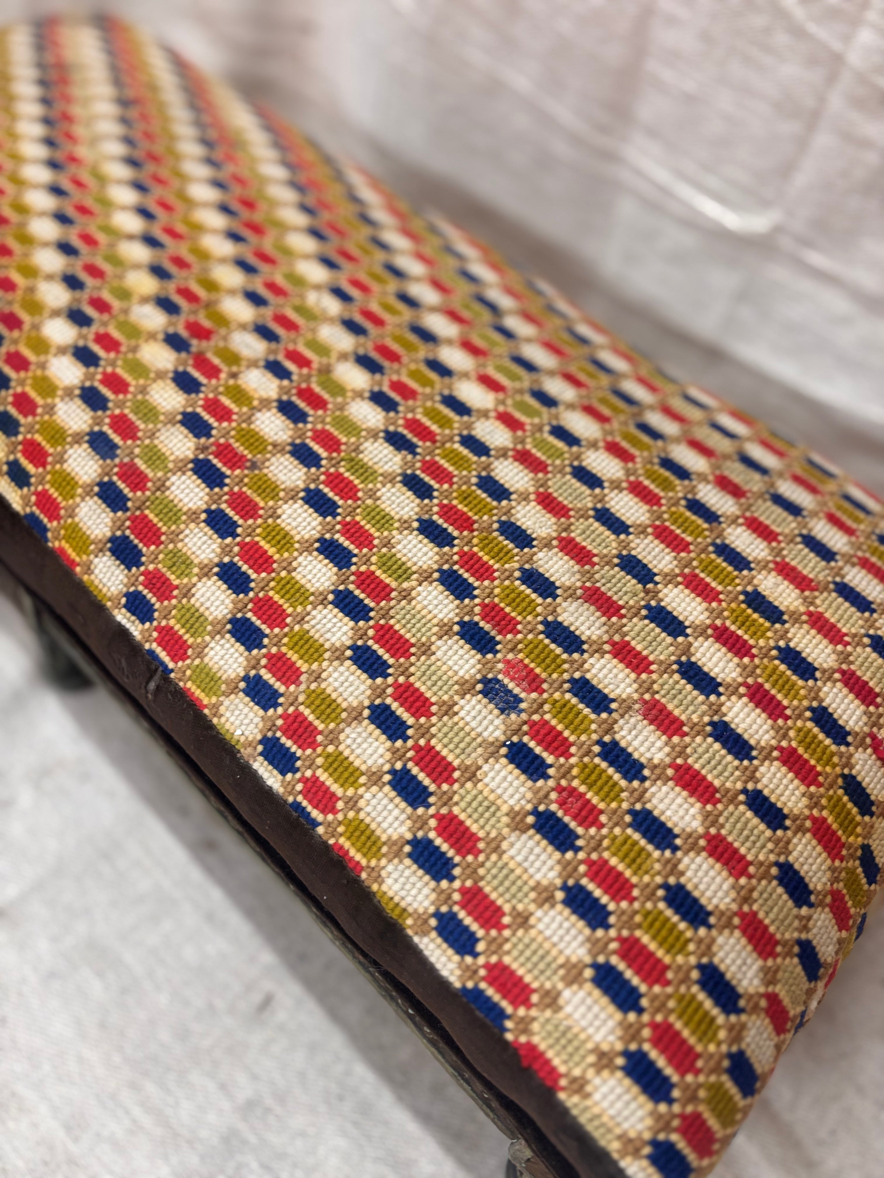 Patterned fabric on a surface with a blurred background