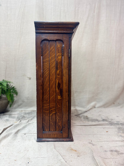 Wooden cabinet with a plant on a textured white background
