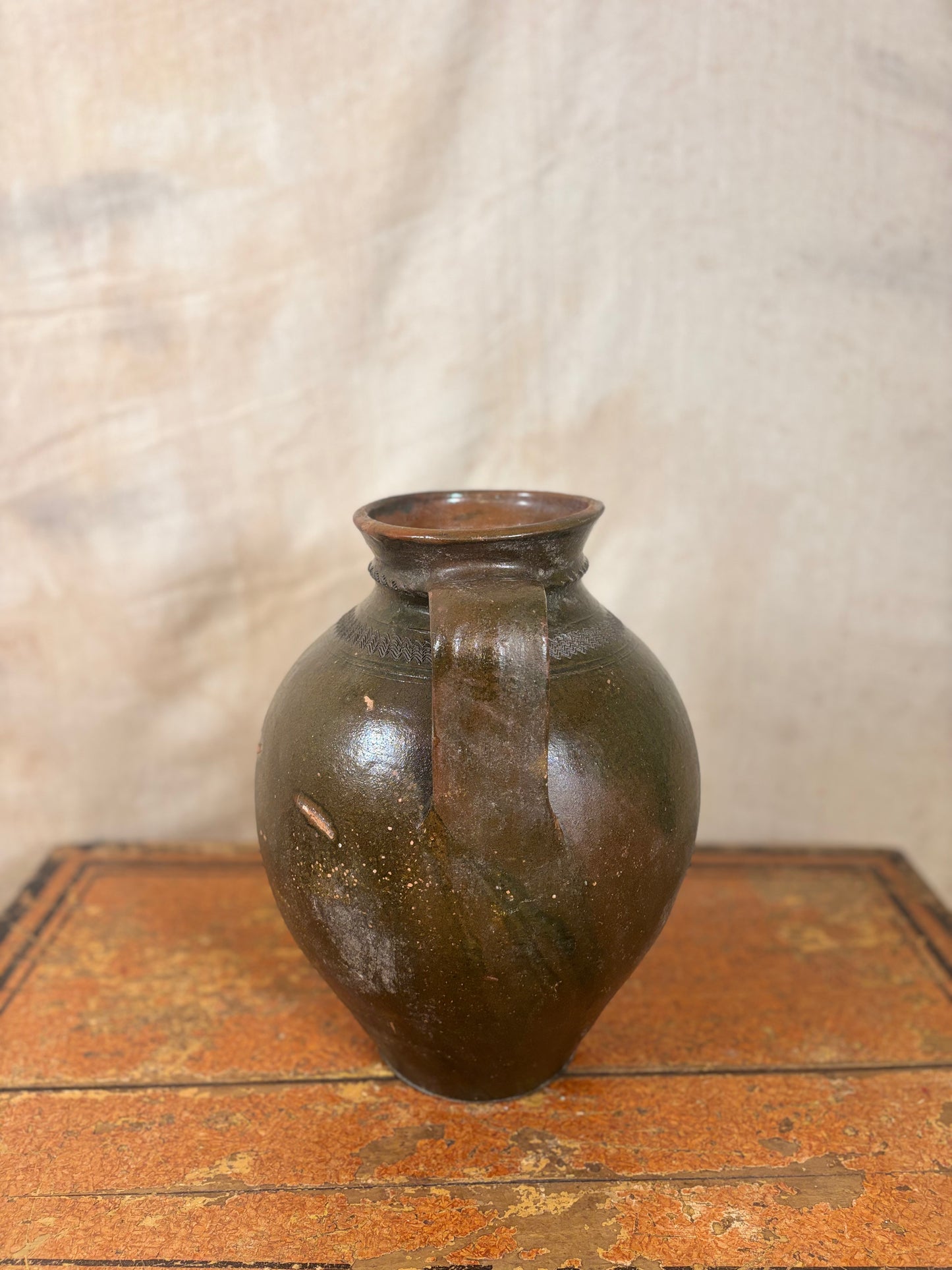olive green ceramic amphora vase 