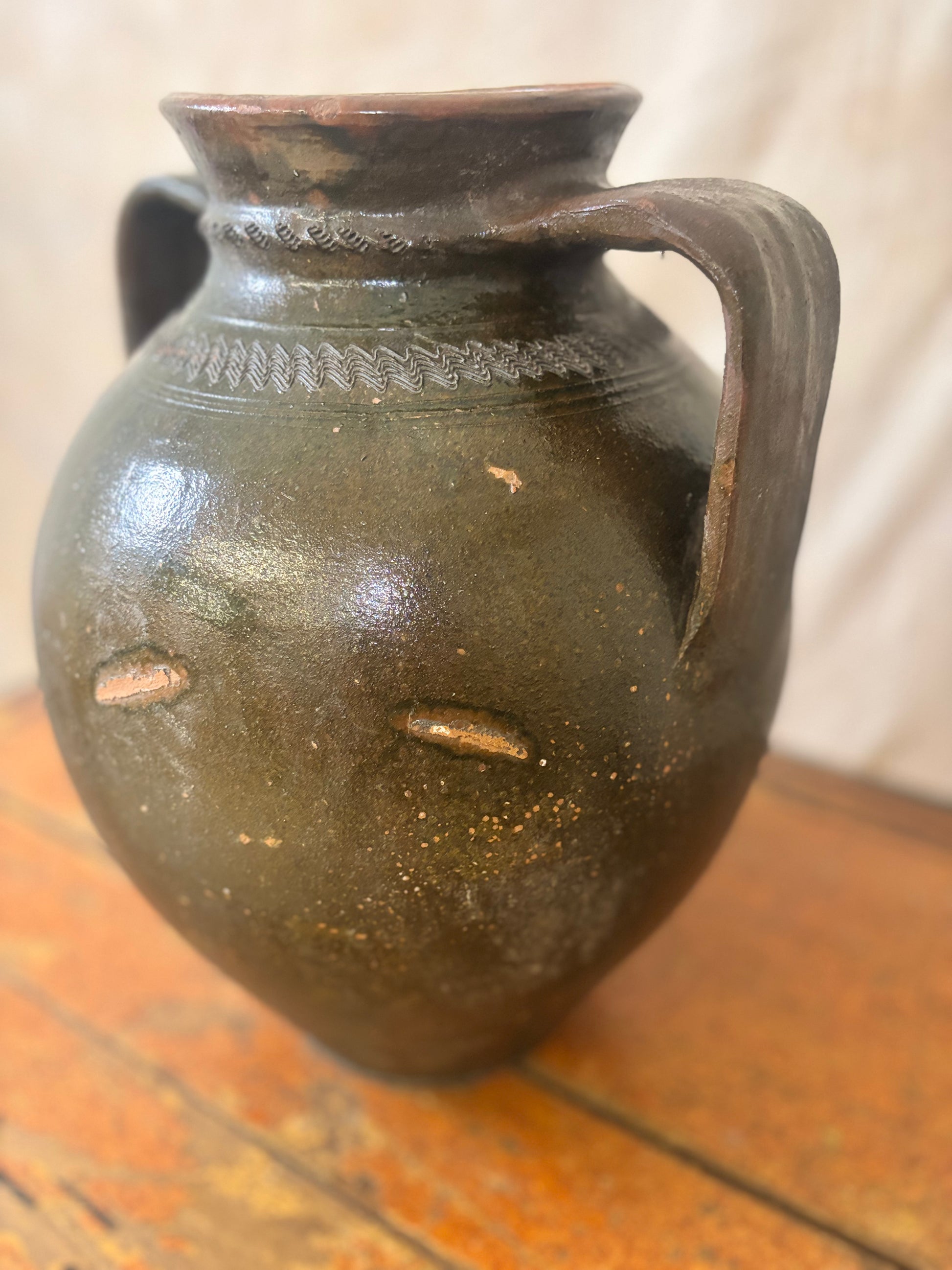 olive green ceramic amphora vase 