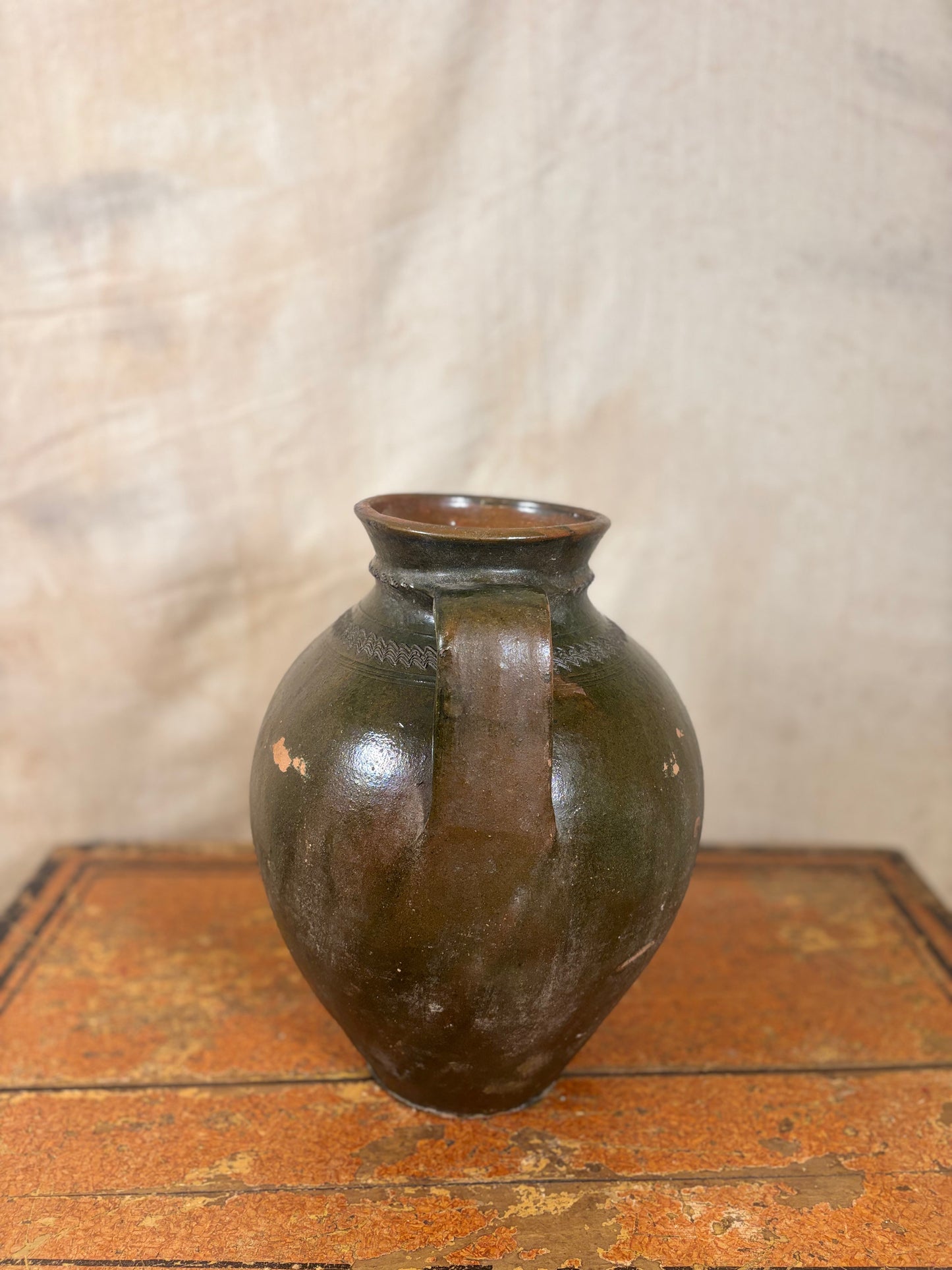 olive green ceramic amphora vase 
