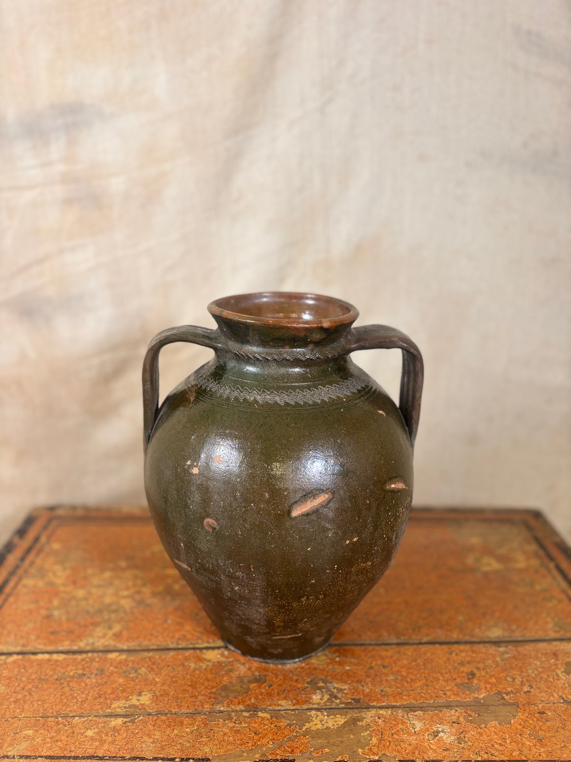 olive green ceramic amphora vase 