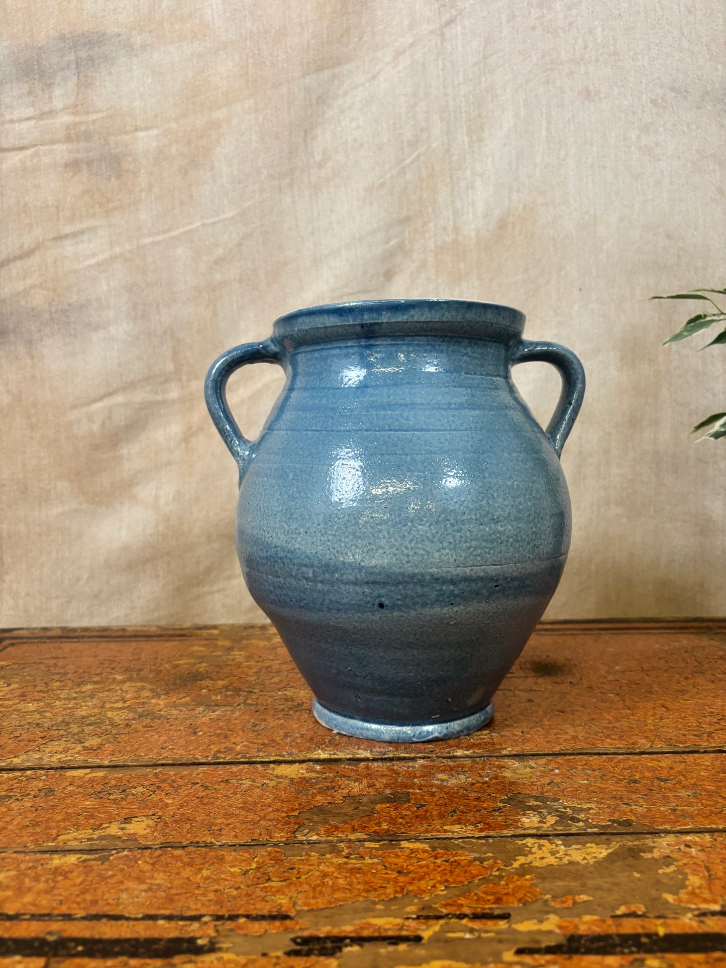 Hand Thrown Blue Ceramic Urn Vessel with Twin Handles