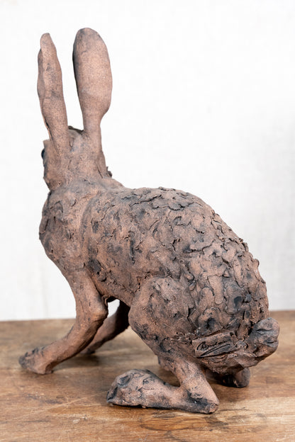 A beautiful original ceramic sculpture of a hare by Norfolk ceramic artist Wendy Barlow.