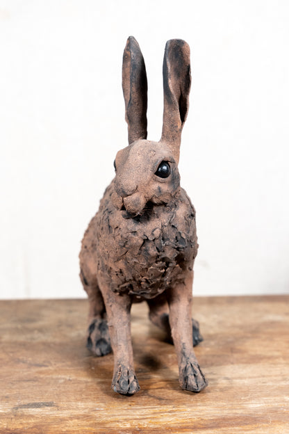 A beautiful original ceramic sculpture of a hare by Norfolk ceramic artist Wendy Barlow.
