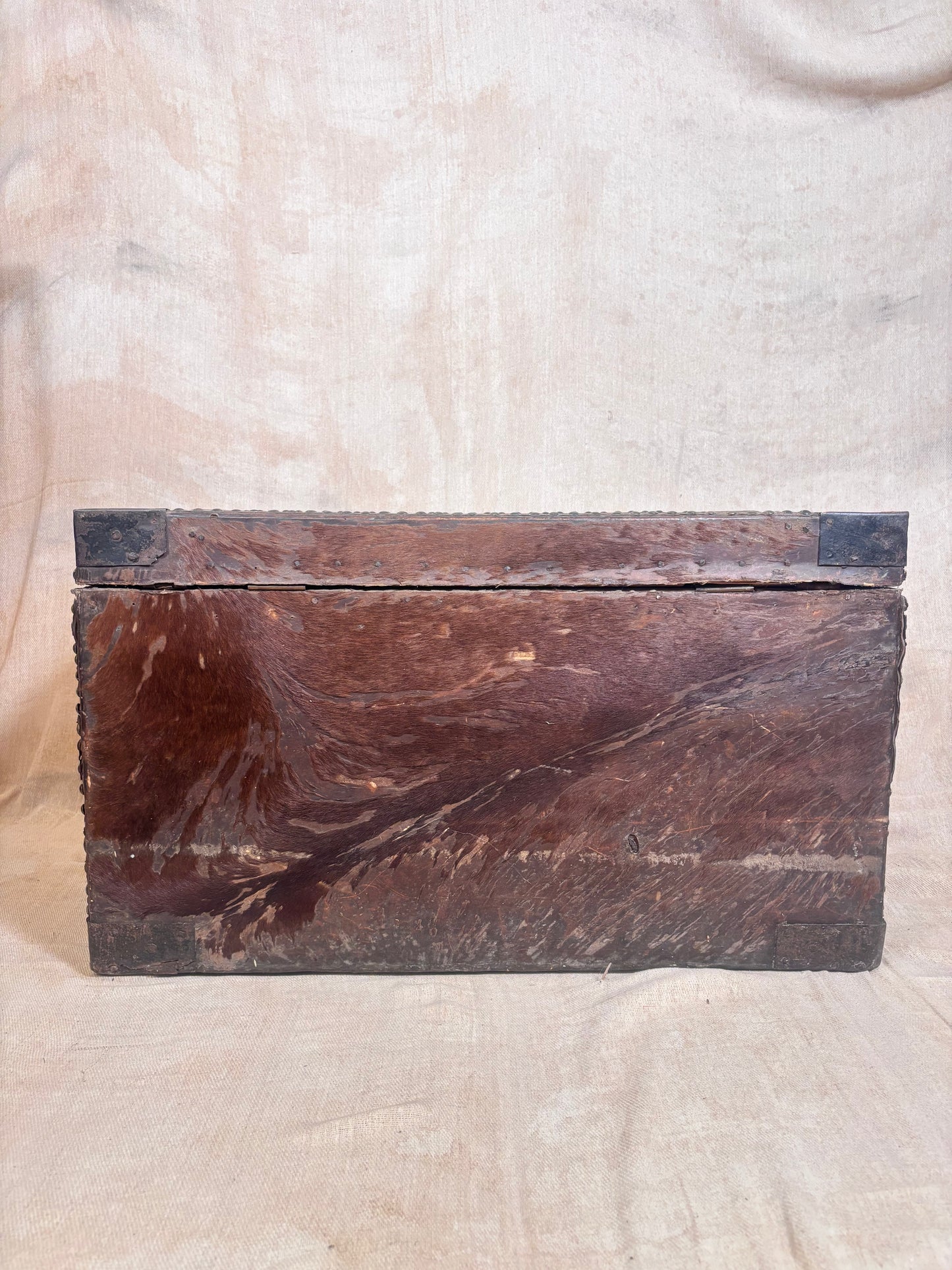 Hide Covered Travel Trunk, Flat Top Chest