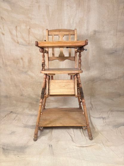 Metamorphic Wooden High Chair | Antique Convertible Nursery Chair