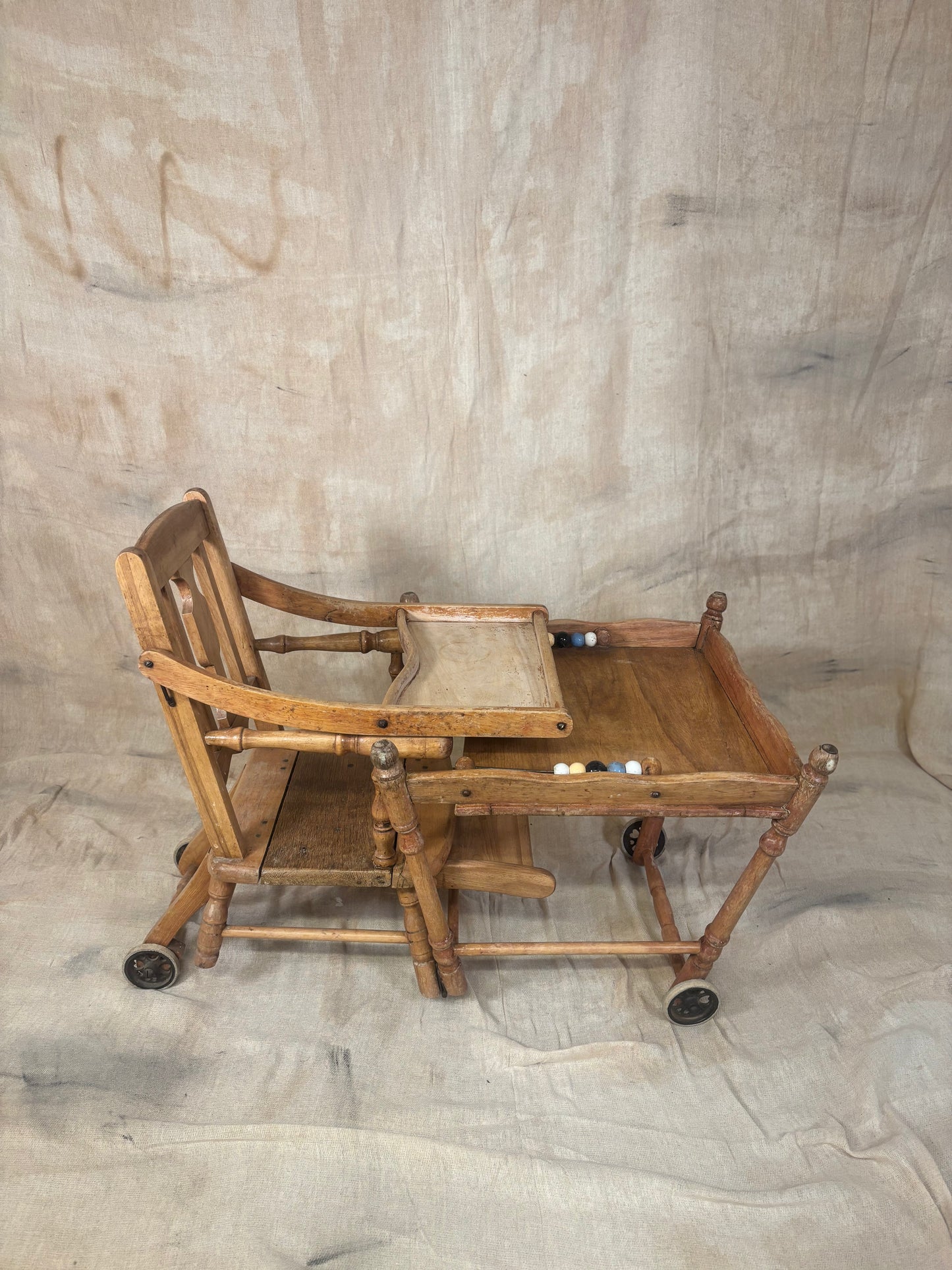 Metamorphic Wooden High Chair | Antique Convertible Nursery Chair