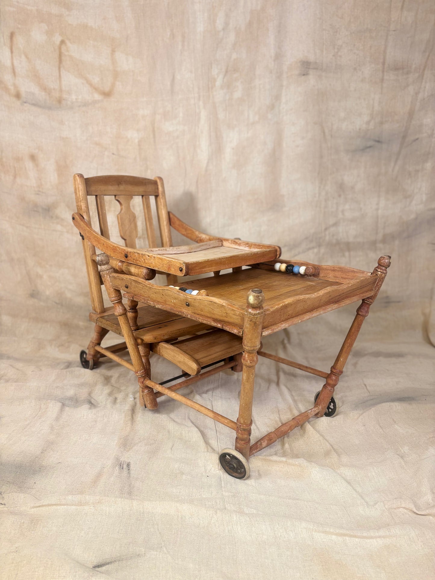 Metamorphic Wooden High Chair | Antique Convertible Nursery Chair
