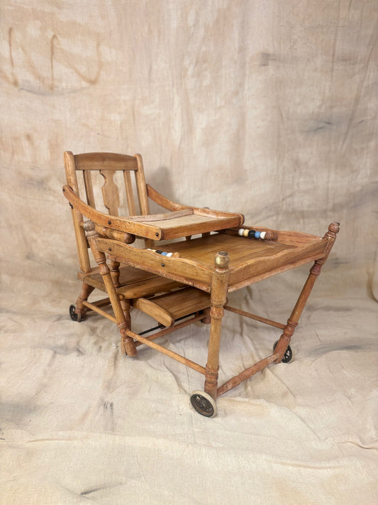 Metamorphic Wooden High Chair | Antique Convertible Nursery Chair