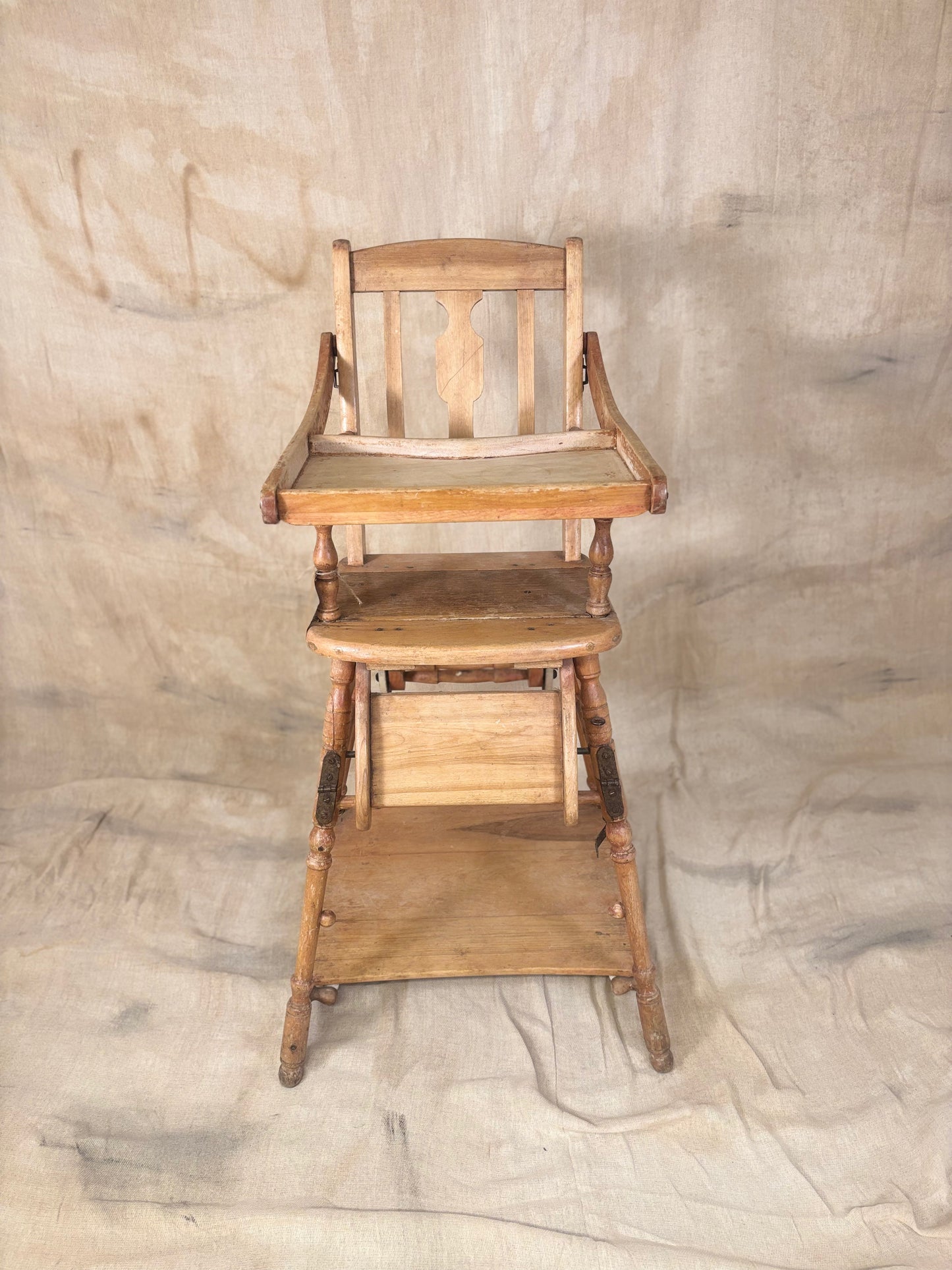 Metamorphic Wooden High Chair | Antique Convertible Nursery Chair