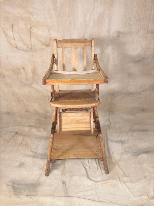 Metamorphic Wooden High Chair | Antique Convertible Nursery Chair
