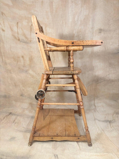 Metamorphic Wooden High Chair | Antique Convertible Nursery Chair