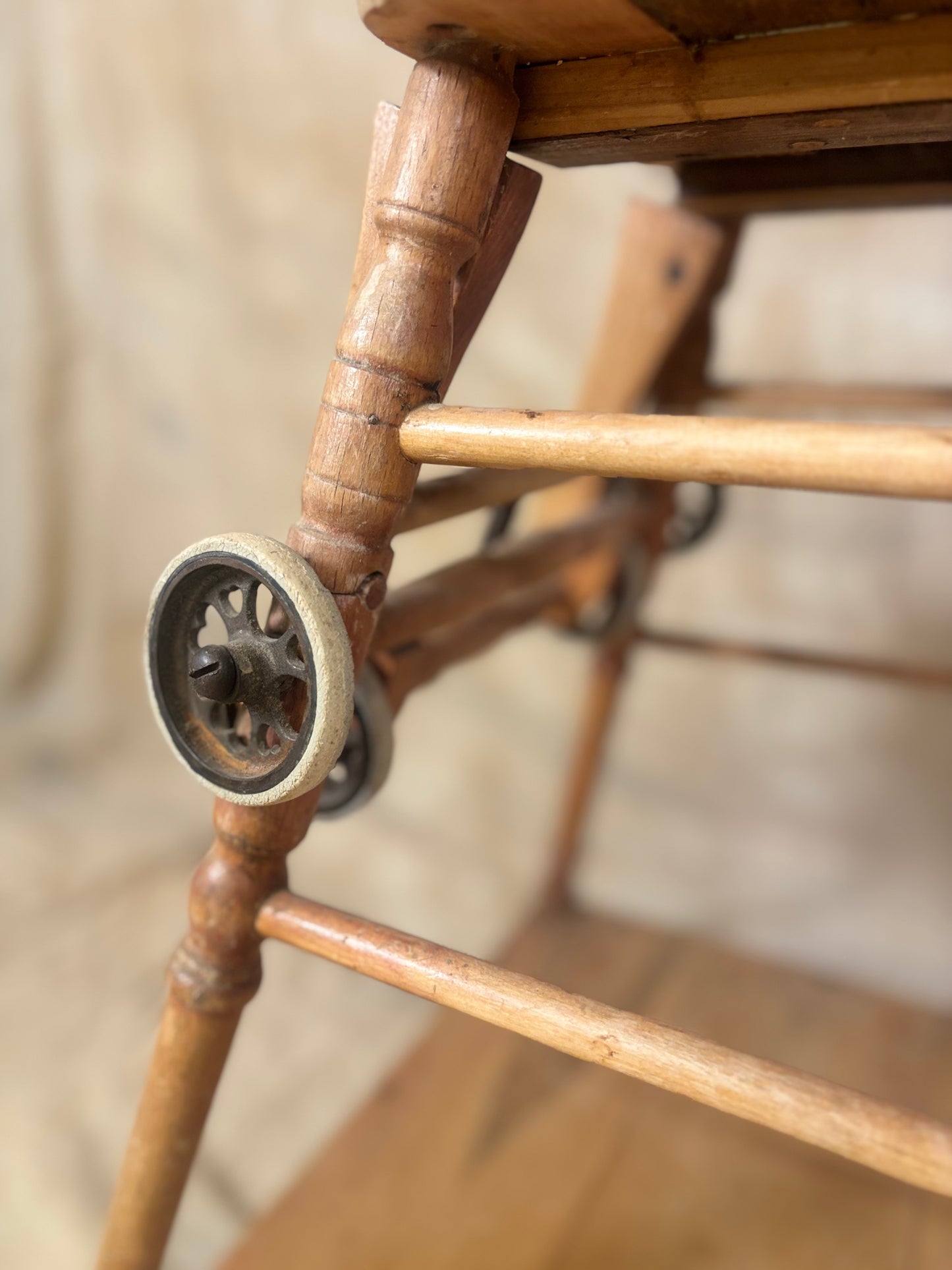 Metamorphic Wooden High Chair | Antique Convertible Nursery Chair