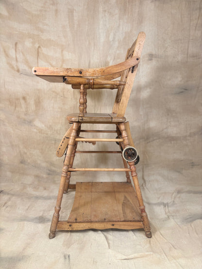Metamorphic Wooden High Chair | Antique Convertible Nursery Chair