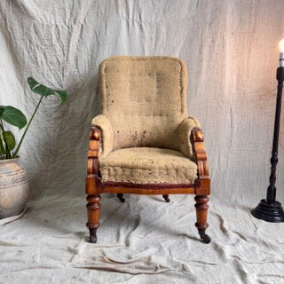 Victorian Armchair in Original Hessian