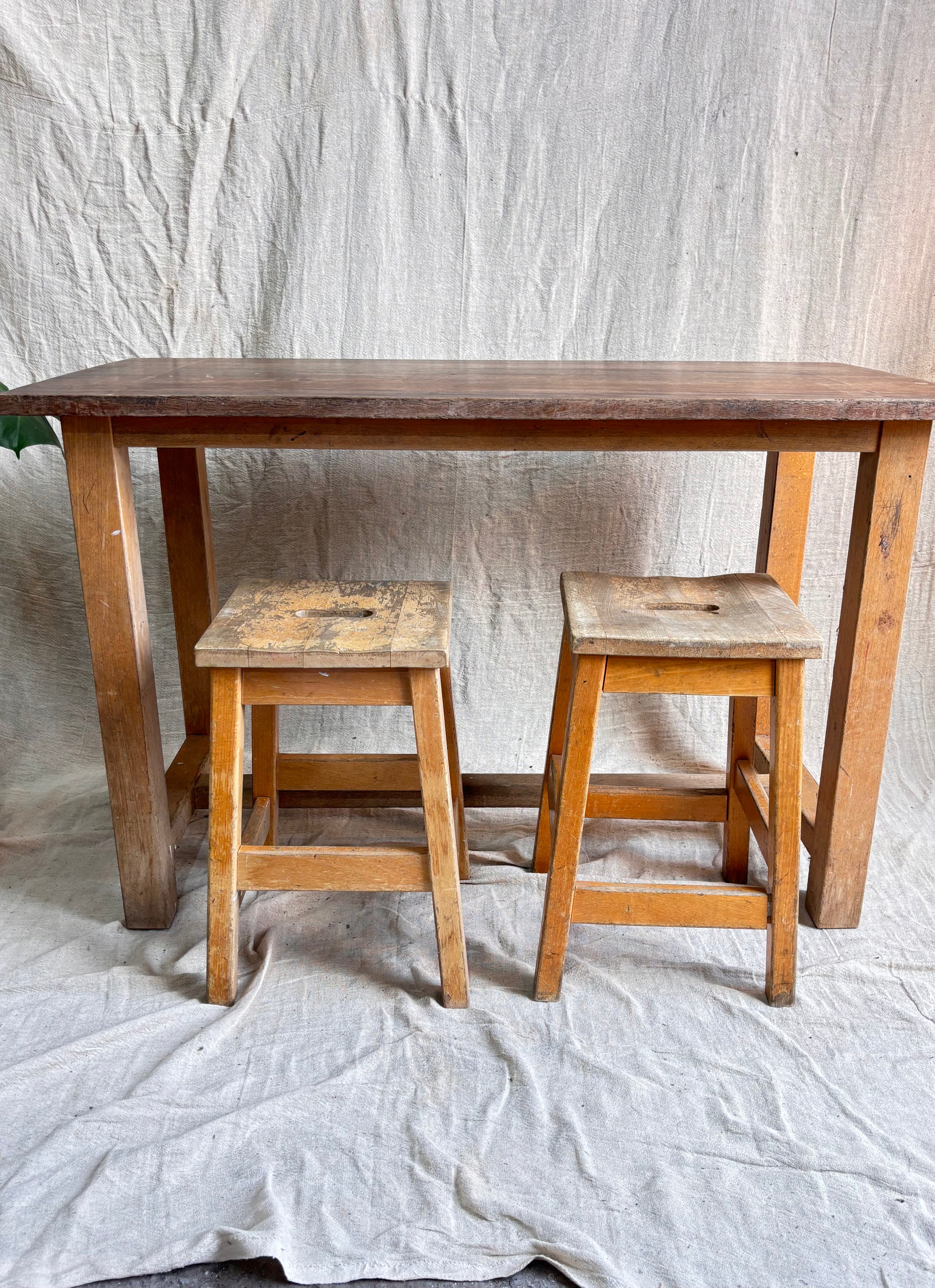 Iroko Top School Science Lab bench and pair of stools