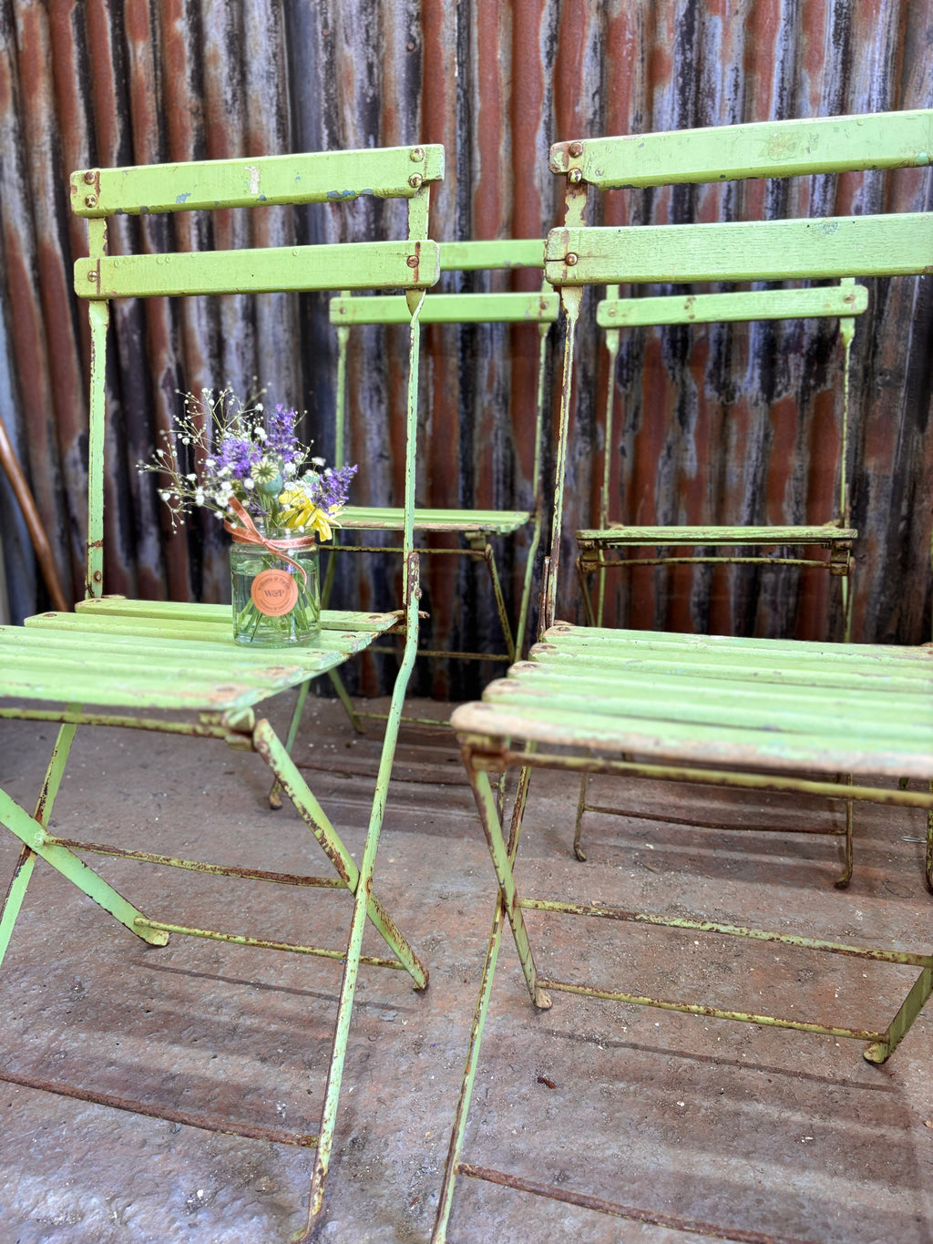 Set of 8 Vintage Green Folding Café Chairs